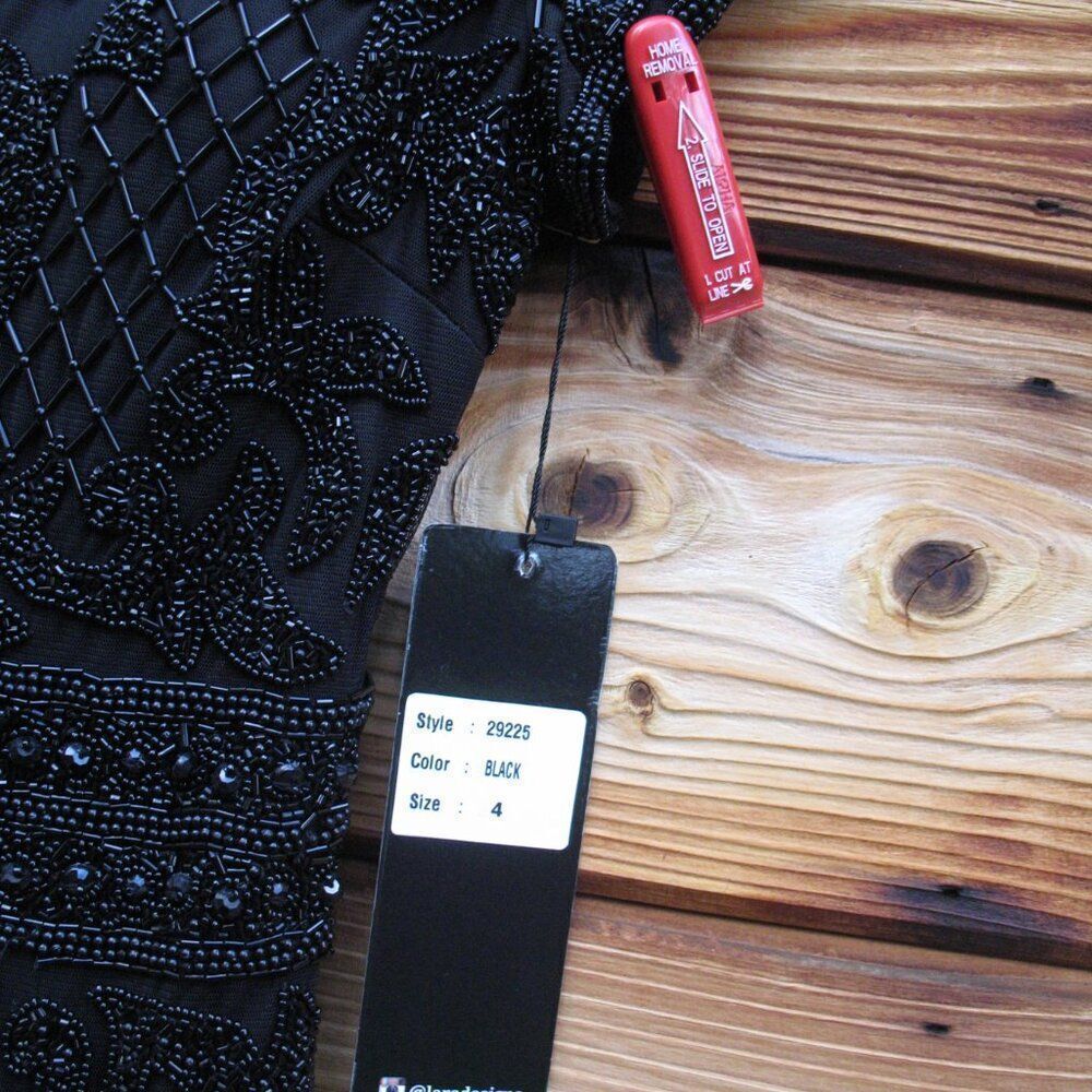 NWT LARA 29225 Black Size 4 Cap Sleeve Beaded Midi Dress - Picture 13 of 14